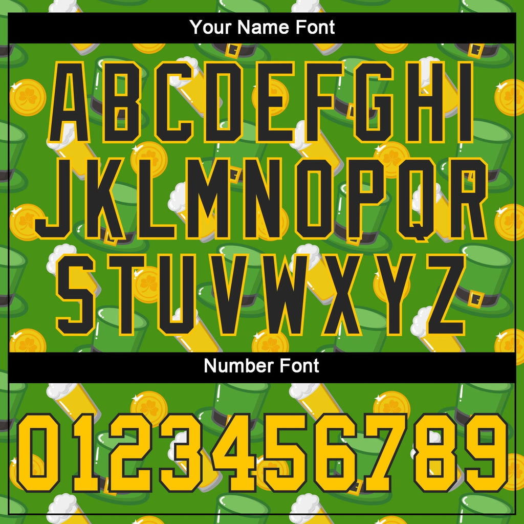 Custom Kelly Green Gold-Black 3D Pattern Design Authentic St. Patrick's Day Baseball Jersey