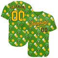 Custom Kelly Green Gold-Black 3D Pattern Design Authentic St. Patrick's Day Baseball Jersey