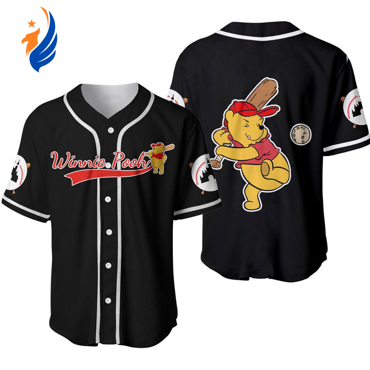 Score Big with the Love Playing Baseball Winnie Pooh Black Jersey - Perfect for Baseball Fans! - Bafud