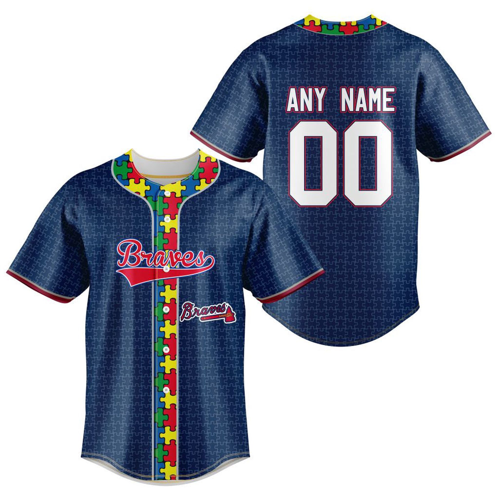 MLB Atlanta Braves Specialized Baseball Jersey Fearless Aganst Autism Gift for Men Women - Bafud