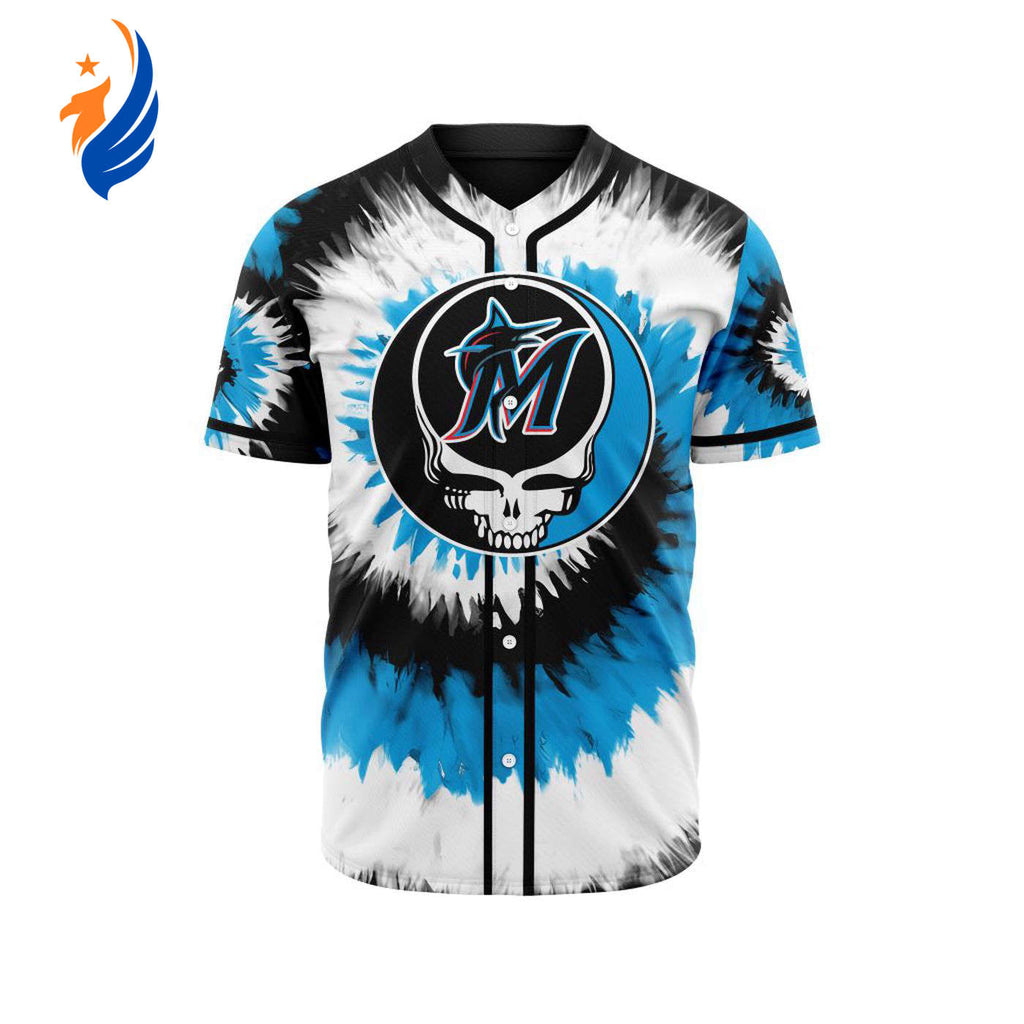 MLB Miami Marlins Special Grateful Dead Design Baseball Jersey Gift for Men Women - Bafud