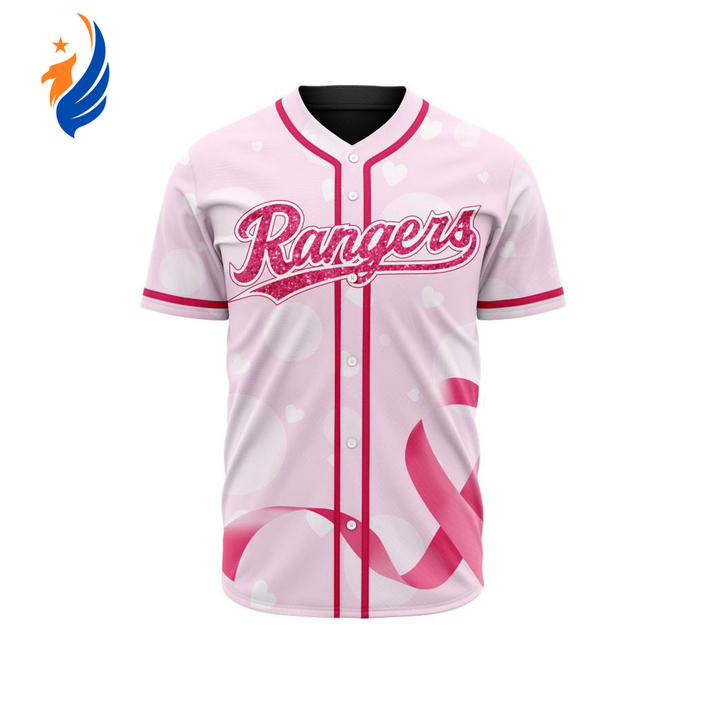 MLB Texas Rangers Special Pink Design Fight Breast Cancer Baseball Jersey Gift for Men Women - Bafud