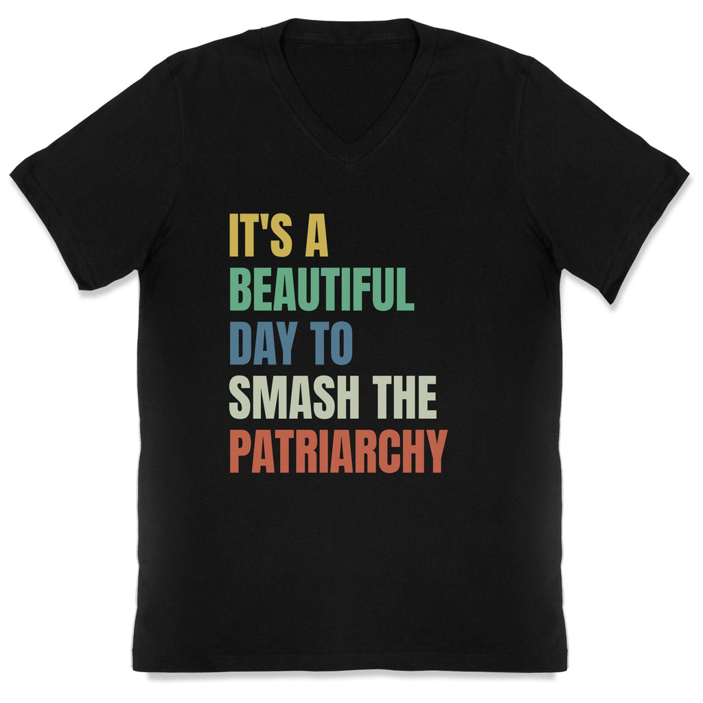 Beautiful Day To Destroy The Patriarchy Rainbow V-Neck
