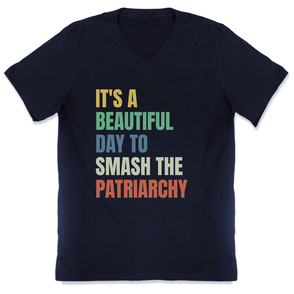 Beautiful Day To Destroy The Patriarchy Rainbow V-Neck