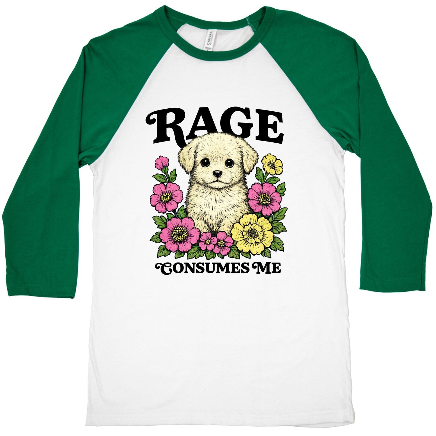 Rage Consumes Me Puppy Baseball Tee