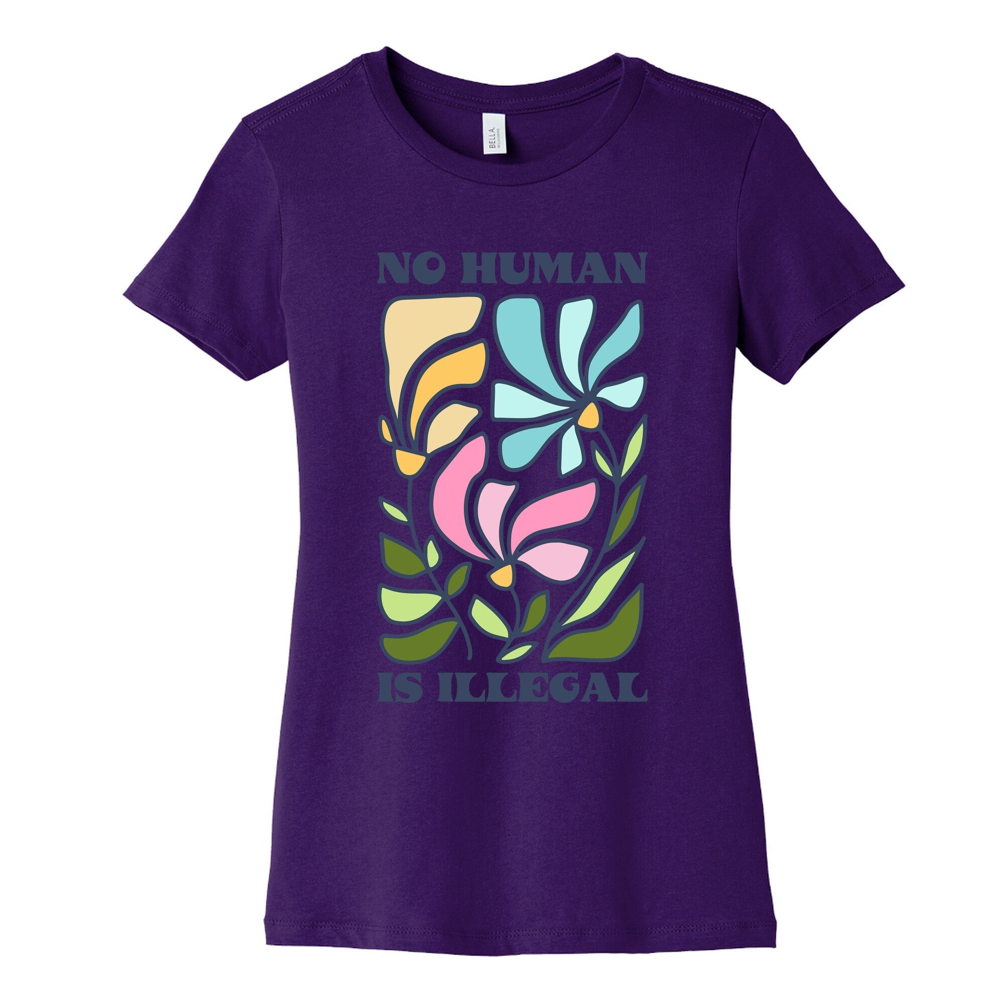 No Human Is Illegal Flowers Womens Cotton Tee