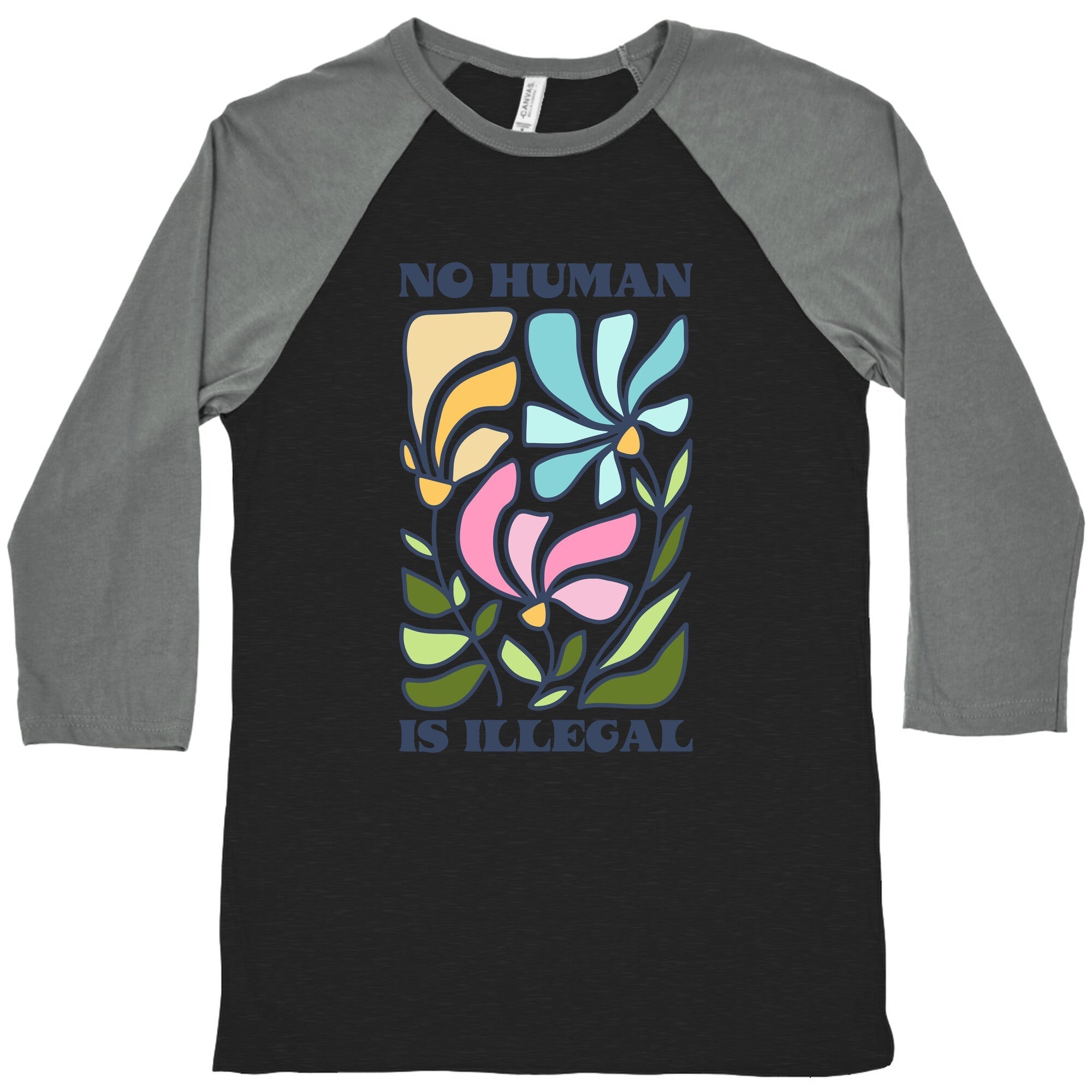 No Human Is Illegal Flowers Baseball Tee