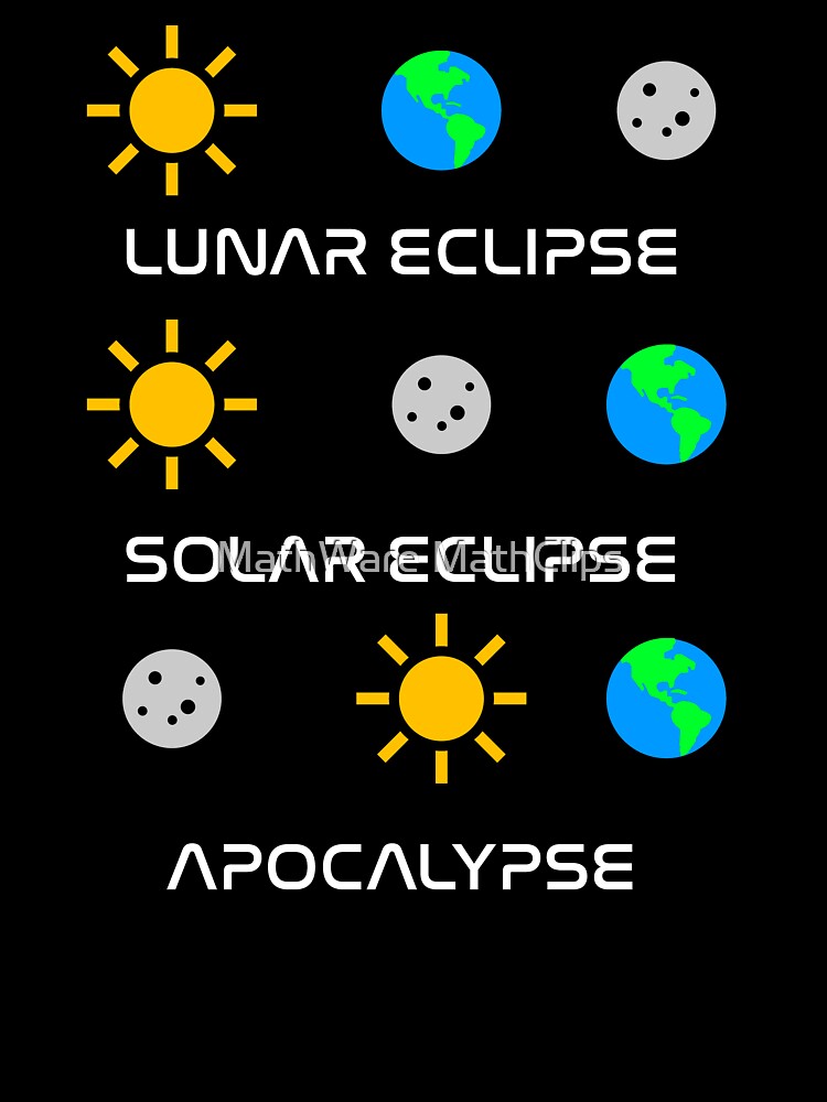 Funny Nerdy Lunar Eclipse Solar Eclipse Apocalypse Moon Sun Earth Science Teacher White Text by MathWare MathClips