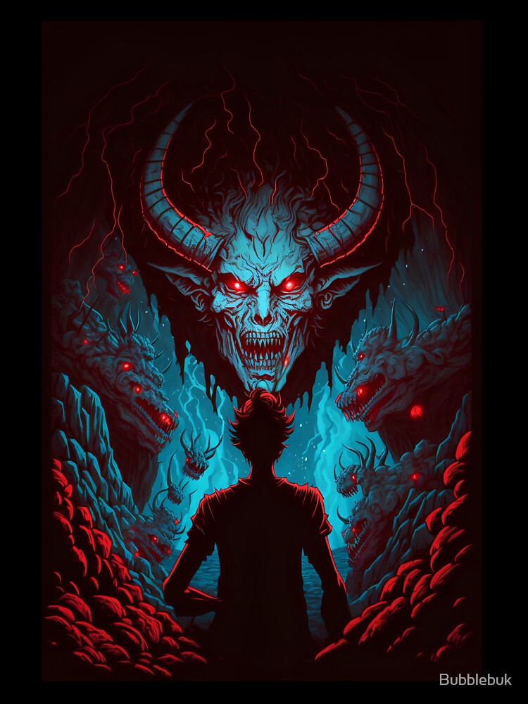 Anime Man Dreaming about Hell Demons and Devils by Bubblebuk