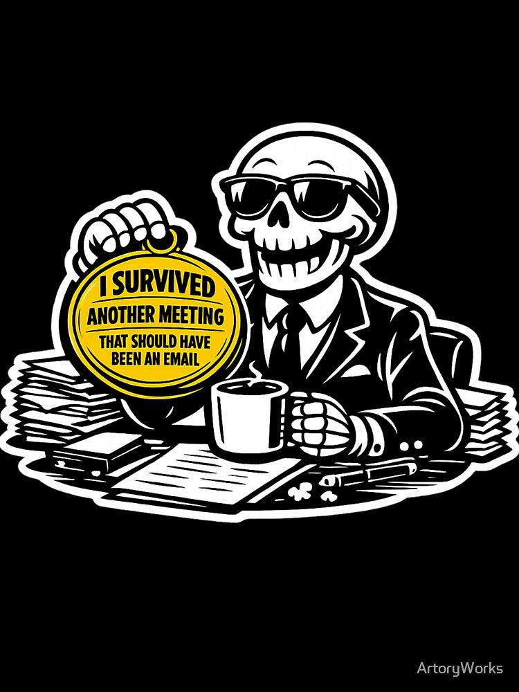 I Survived a Meeting — Funny Office Skull Art by ArtoryWorks