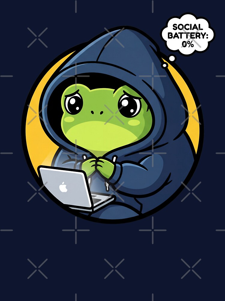 Social Battery 0% Frog – Cute Introvert Frog Meme by Melanie_King