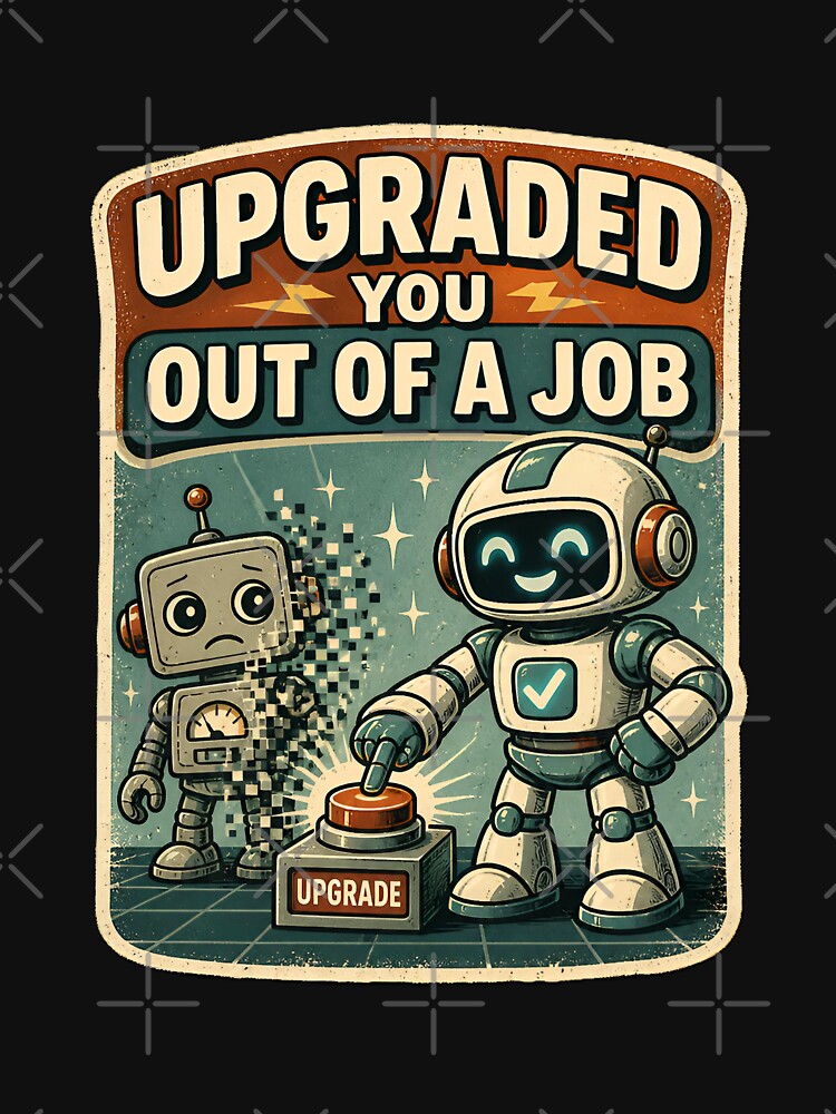 Upgraded You Out Of You Out Of A Job Funny Robot – Retro AI Humor, Dark Tech Joke, Vintage Robot Design by Rude Bot