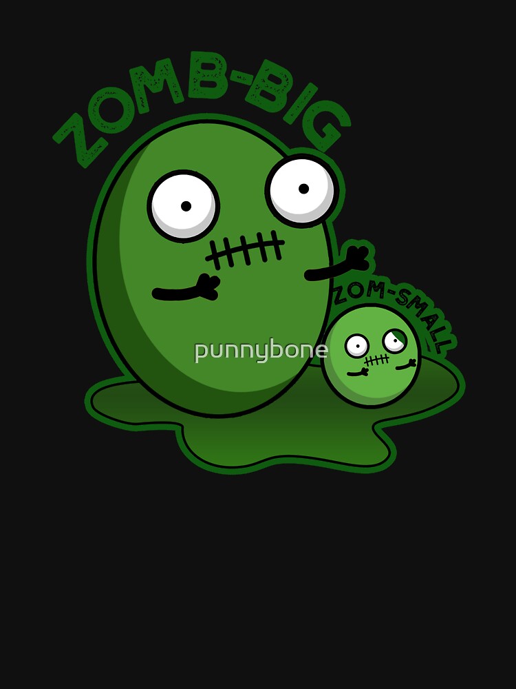Zom-big Zom-small Funny Halloween Zombie Pun (Dark BG) by punnybone