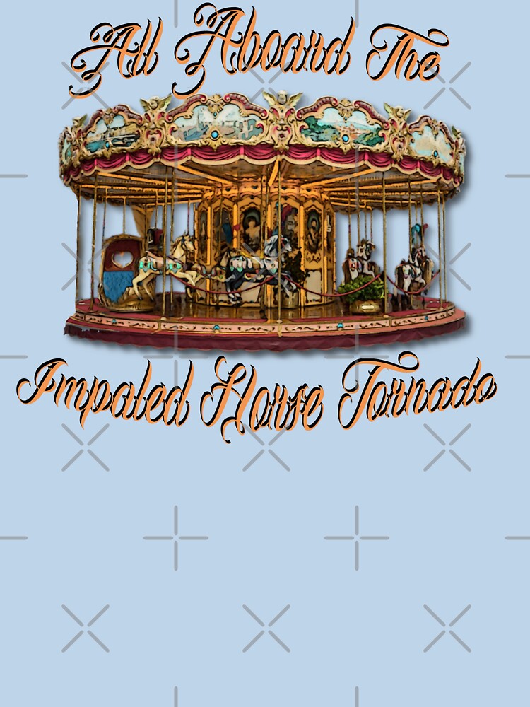 All Aboard The Impaled Horse Tornado Carousel Dark Humor Logo by IronicBGear