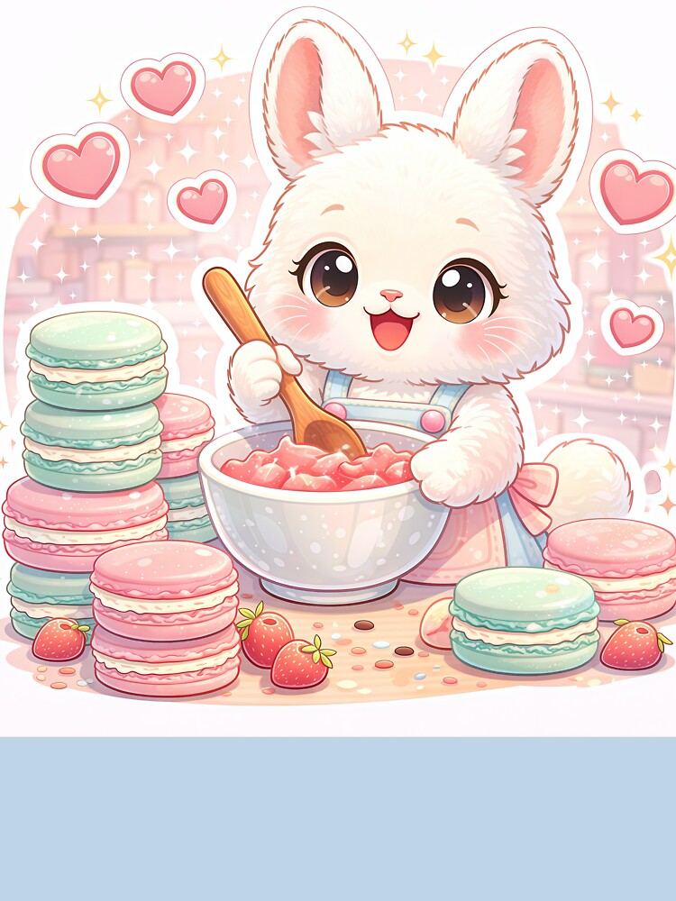 Kawaii Bunny Baking Macarons – Cute Pastel Dessert Bakery Bunny Sticker by Furfolkz