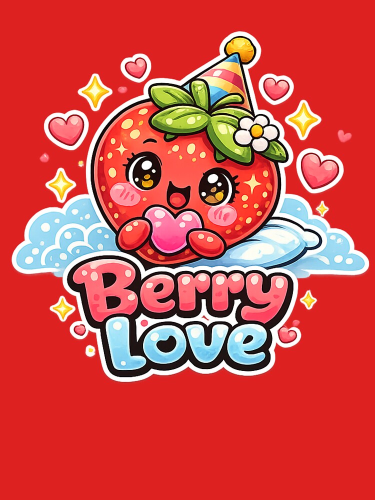 Berry Love – Super Cute Kawaii Strawberry with Heart and Party Hat by apanoracar