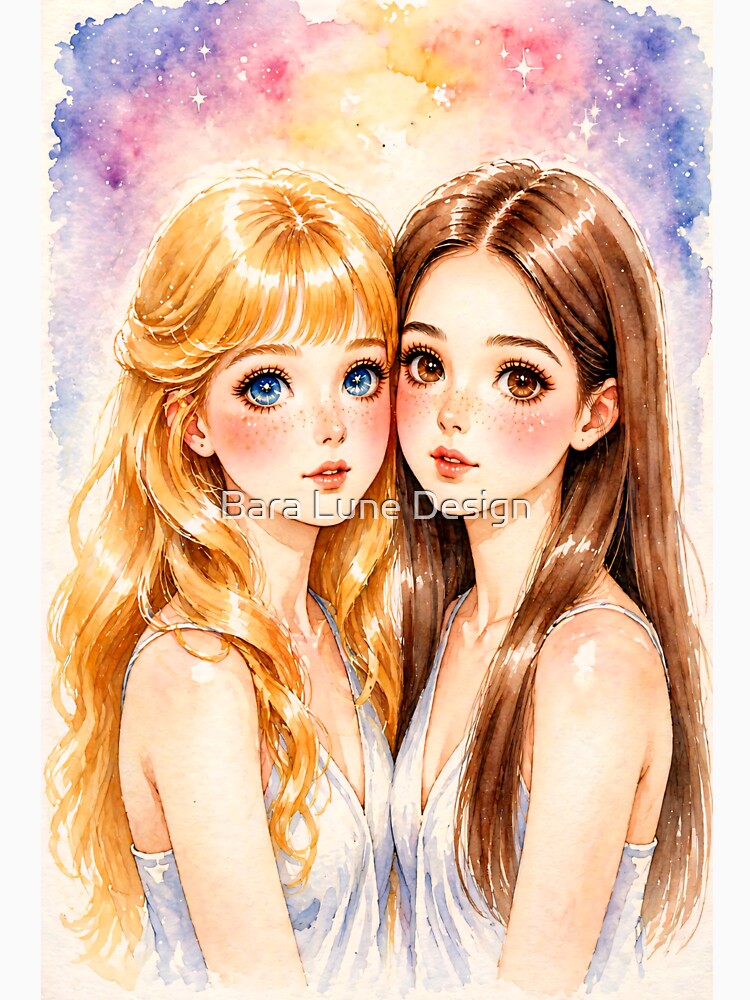 Portrait Anime Girls Watercolor by Bara Lune Design