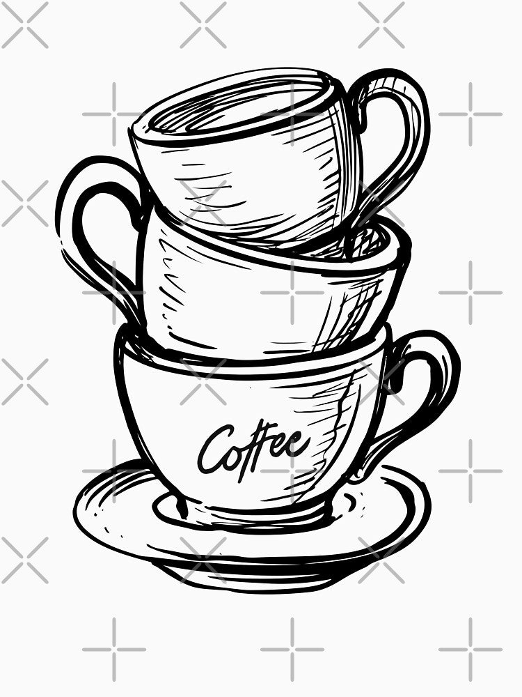 DRAWN BLACK AND WHITE COFFEE CUPS by infinitearte