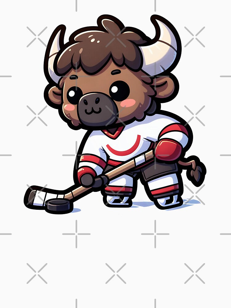 A Cute Buffalo Playing Ice Hockey by DetourShirts