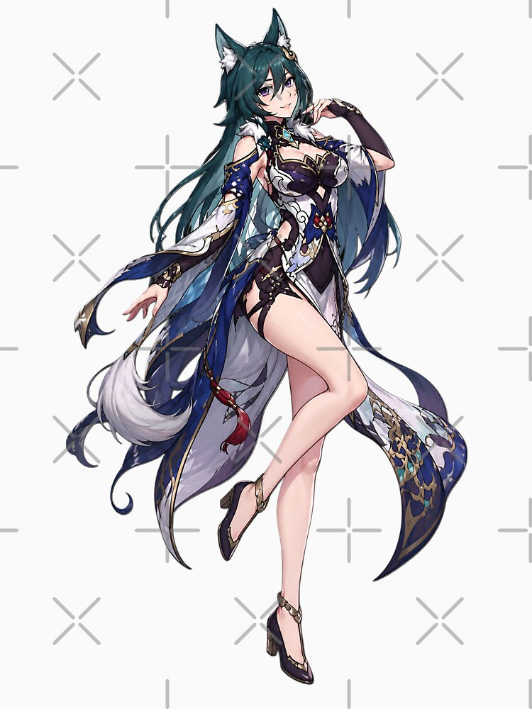 Yukong Inspired Fox Girl Anime Sticker – Elegant Fantasy Waifu Aesthetic by Bhaskar Digital