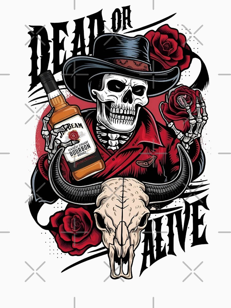 Skeleton Cowboy with Jim Beam & Roses - Wild West Gothic Art by  The Midnight Library - Book Lover Gifts & Kindle Accessories
