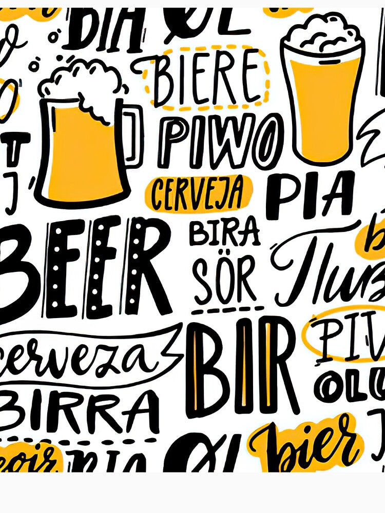 Word beer in different languages, Italian birra, spanish cerveza by Huynhdesign
