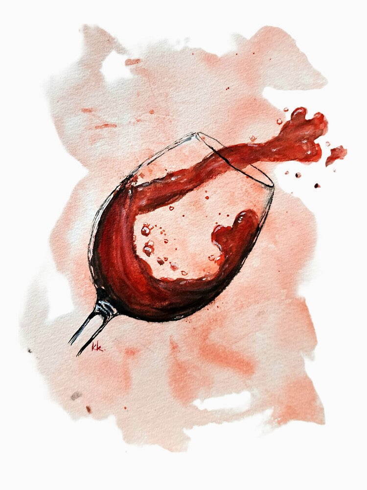Spilled Red Wine Glass – Elegant and Expressive Watercolor Painting by kkjustpaint