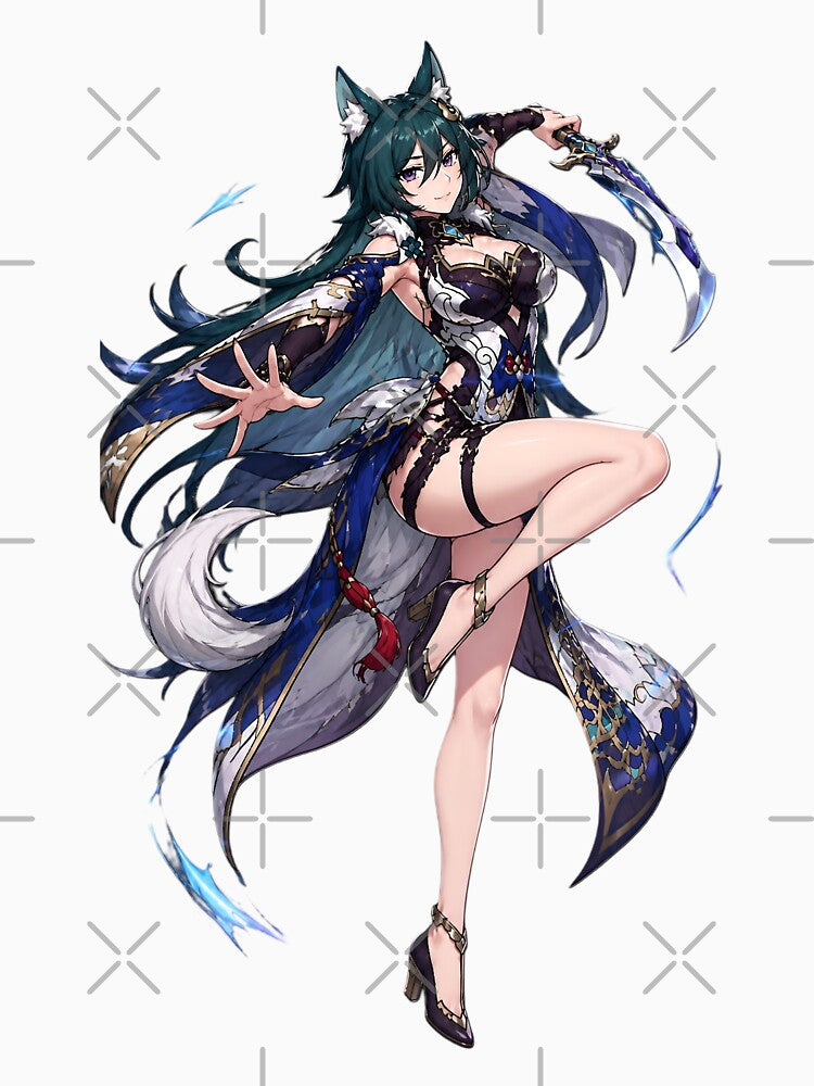 Yukong Inspired Fox Girl Warrior Anime Sticker – Fantasy Battle Waifu Aesthetic by Bhaskar Digital