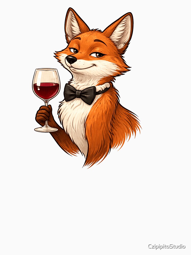 Elegant Fox with Wine Glass - Funny Wine Lover T-Shirt by CzipipitoStudio