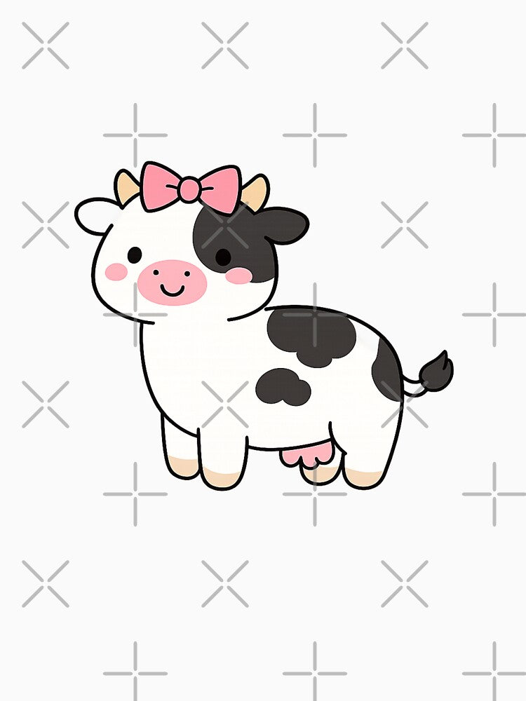 Adorable Kawaii Cow with Bow – Cute Minimalist Illustration by HeyHas