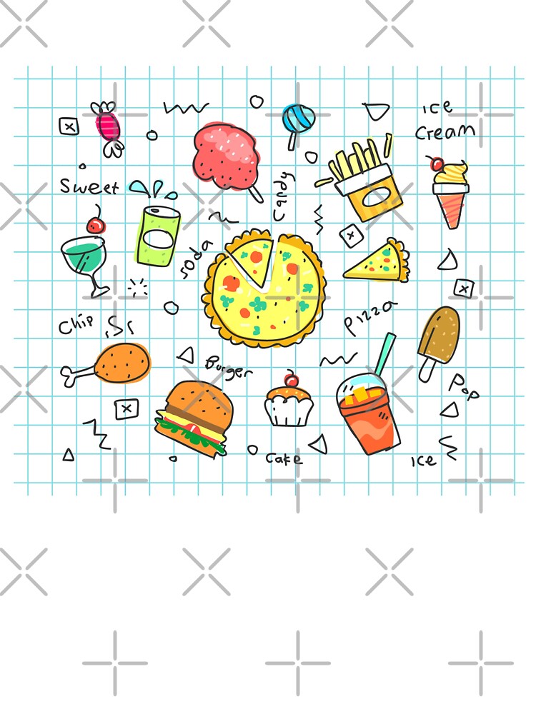 Colorful Cute Doodle Fast Food Pattern with Pizza Burgers and Ice Cream by QuotinTs