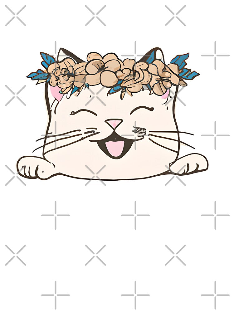 Cute Cat Meow  Smile with crown floral vintage by BOHOVIN