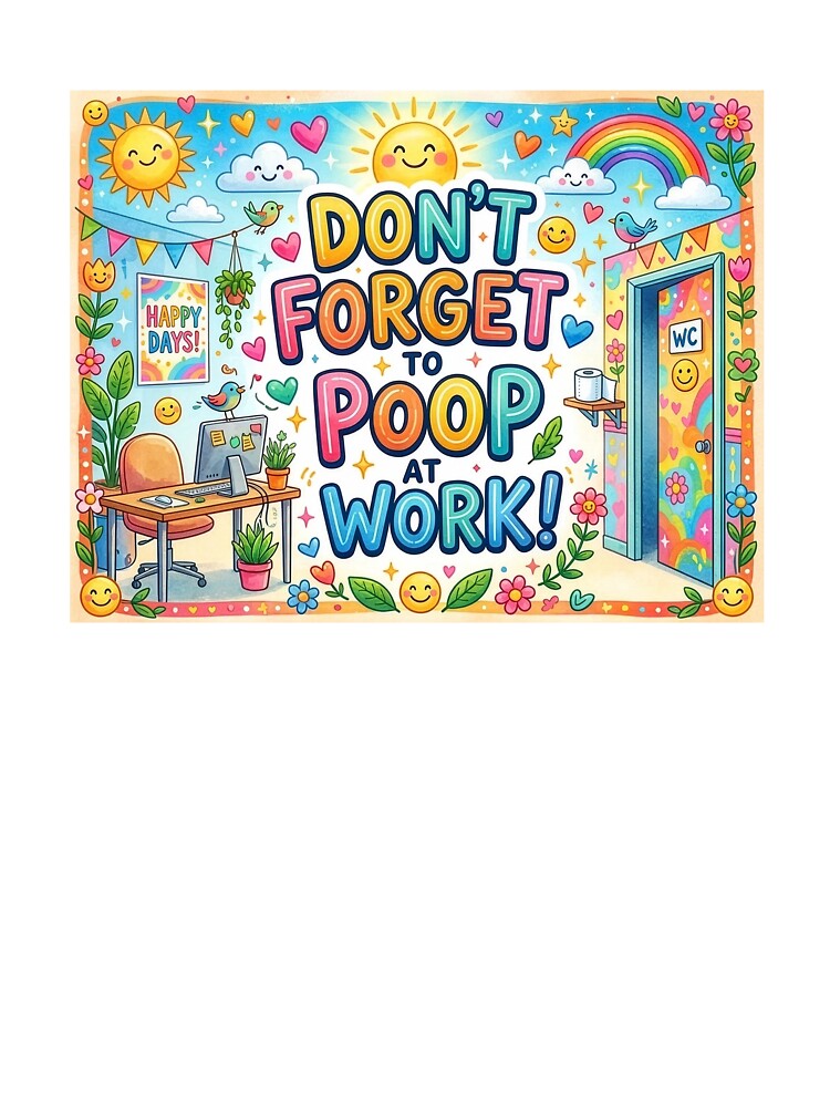 Don't Forget to Poop at Work Bright Whimsical Office Restroom by Terry Bain