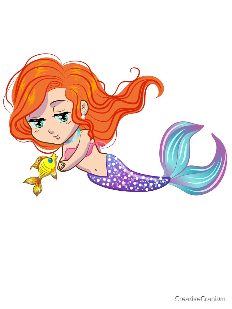 Cute Colorful Mermaid Siren With A Precious Face Drawn in The Kawaii Style by CreativeCranium