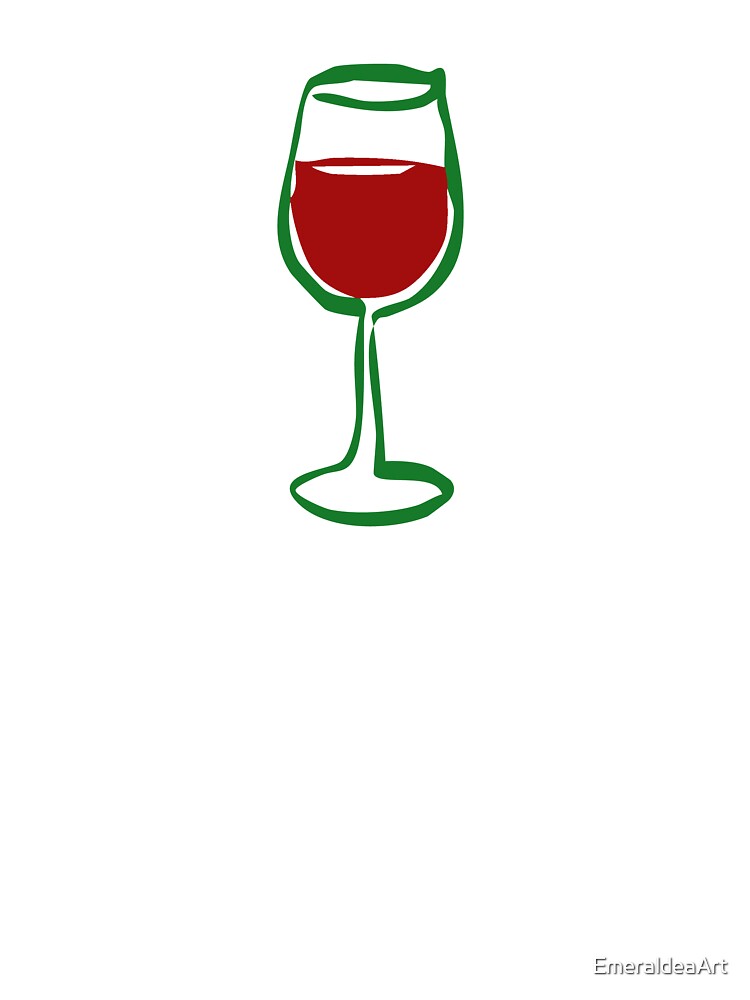 Red Wine Glass Doodle – Green and Red Line Art by EmeraldeaArt