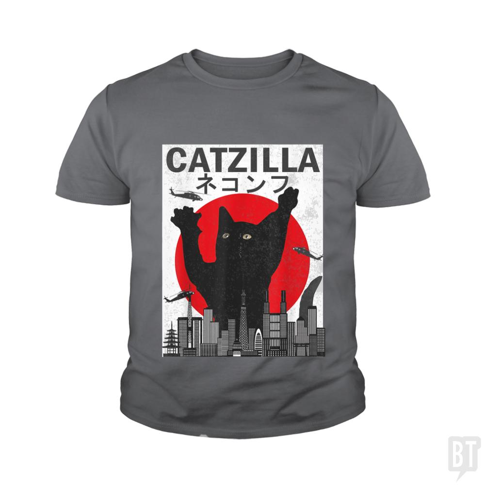Vintage Catzilla Japanese Sunset Kids Shirt