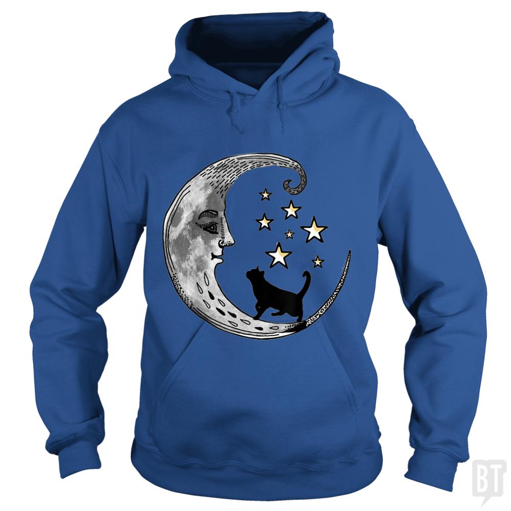 Moon and Stars with Black Cat Hoodie