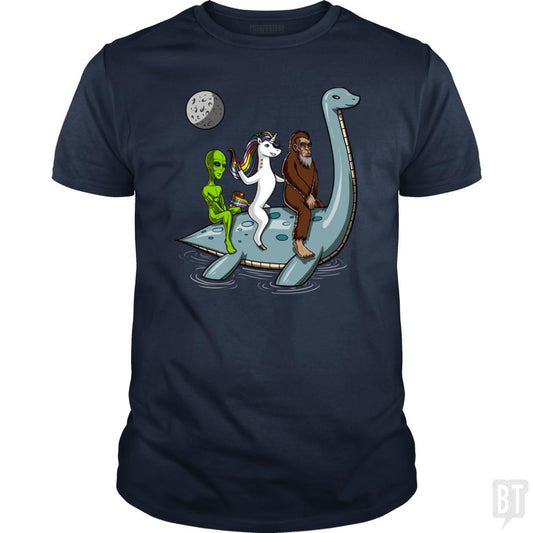 Alien Unicorn Bigfoot Ridding Loch Ness