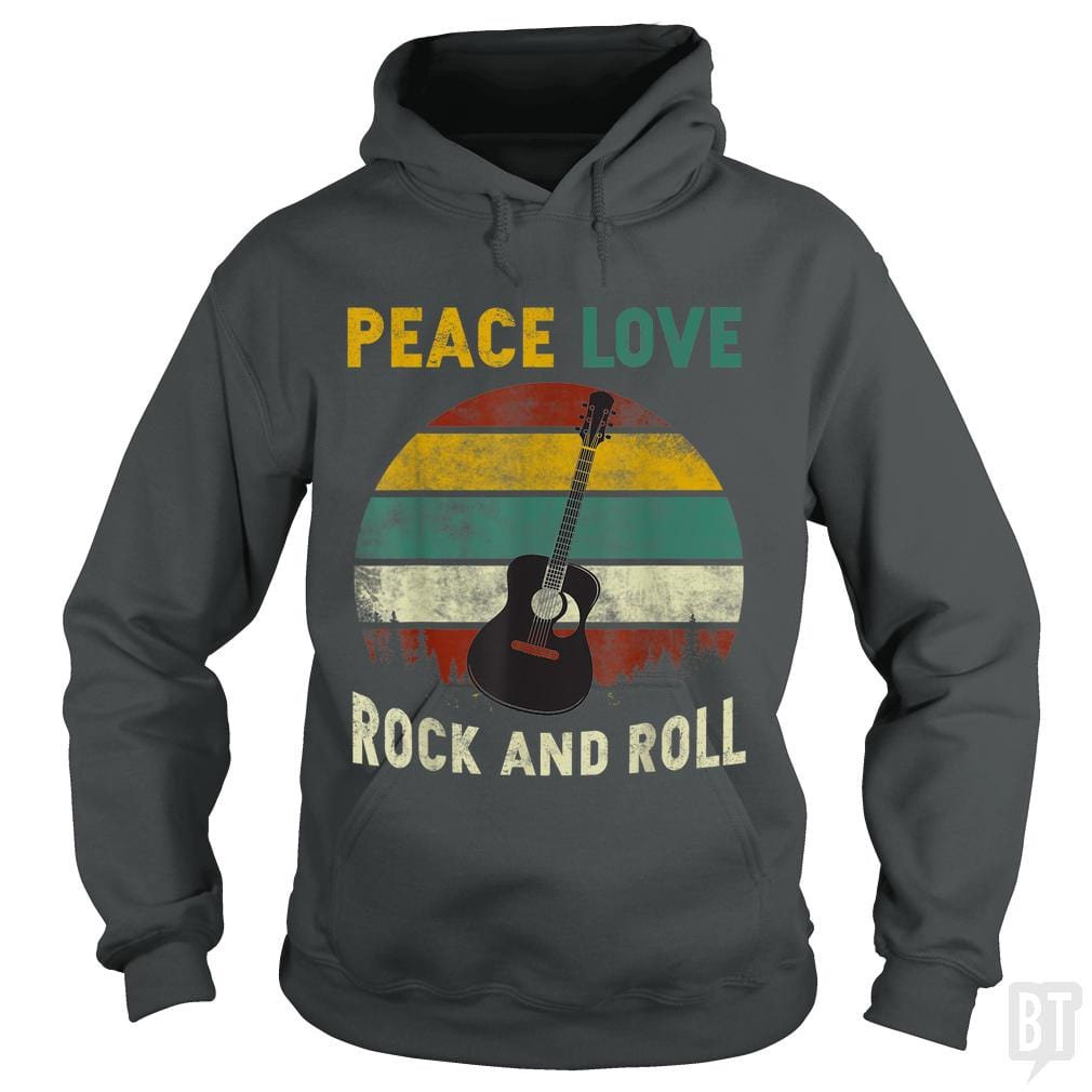 Peace Love Rock And Roll Guitar Retro Vintage Hoodie