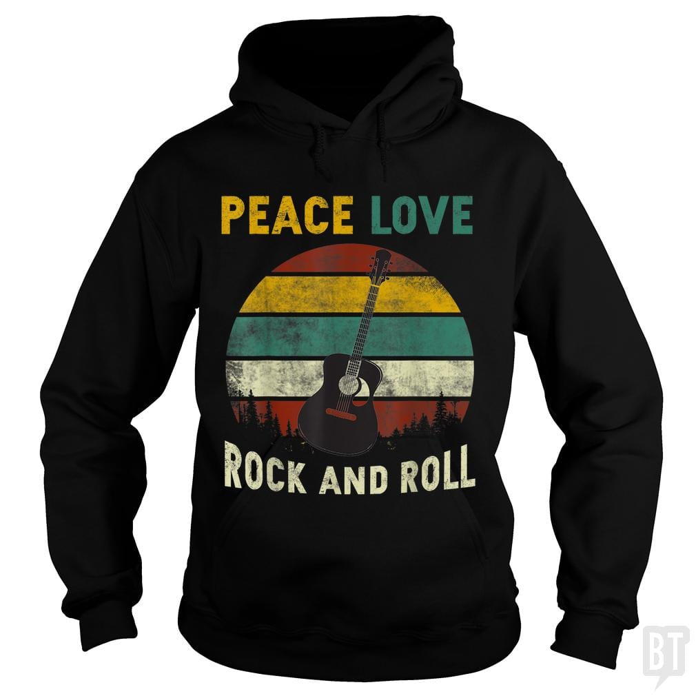 Peace Love Rock And Roll Guitar Retro Vintage Hoodie
