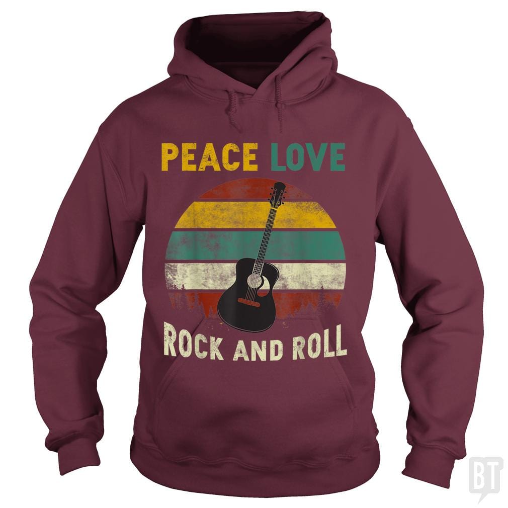Peace Love Rock And Roll Guitar Retro Vintage Hoodie