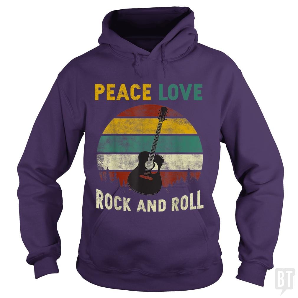 Peace Love Rock And Roll Guitar Retro Vintage Hoodie
