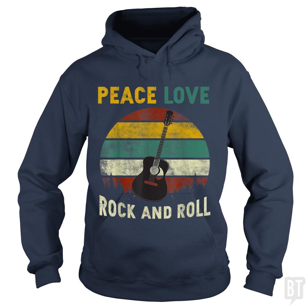 Peace Love Rock And Roll Guitar Retro Vintage Hoodie