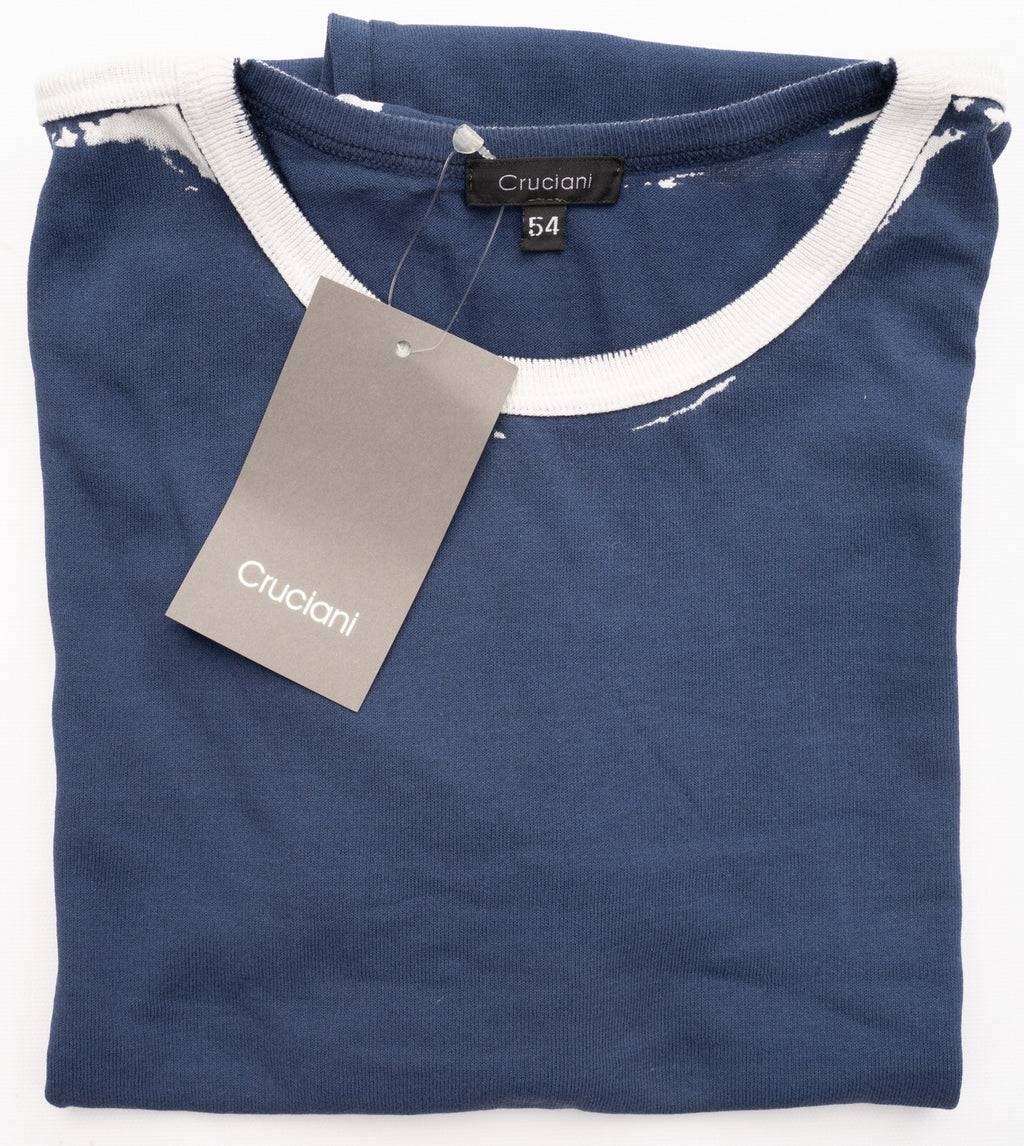 NWT CRUCIANI Blue White Cotton Lightweight Slim S/S Shirt XL (EU 54) Fits L