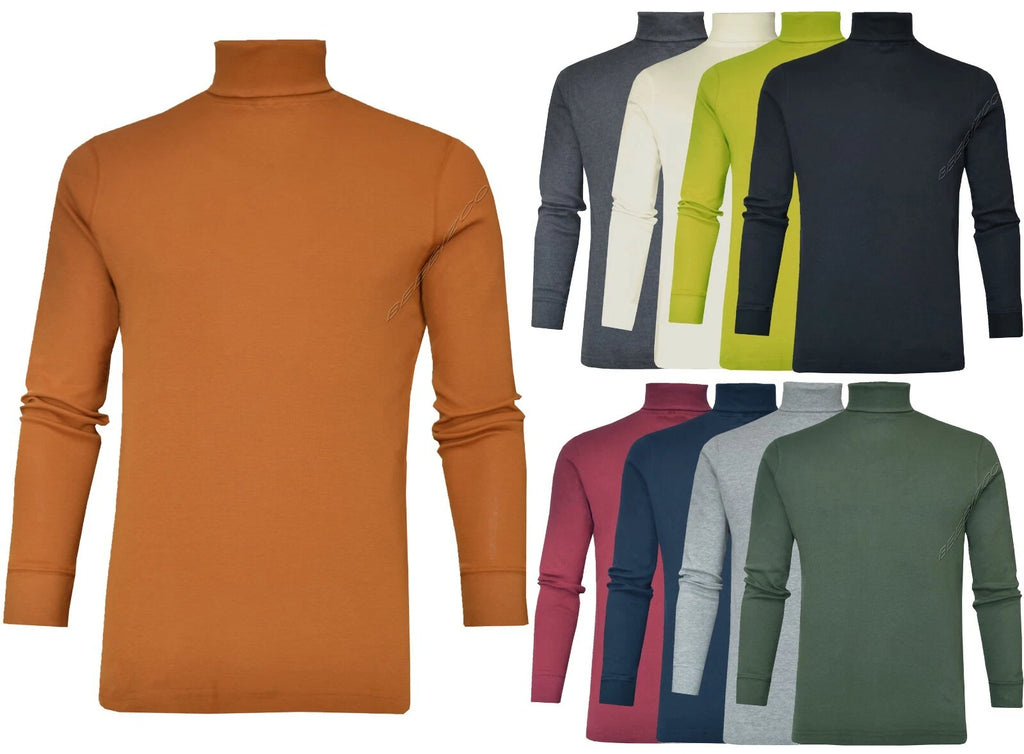 Mens Roll Neck Jumper Lightweight Baselayer Top Turtle Funnel Neck by Beebizco