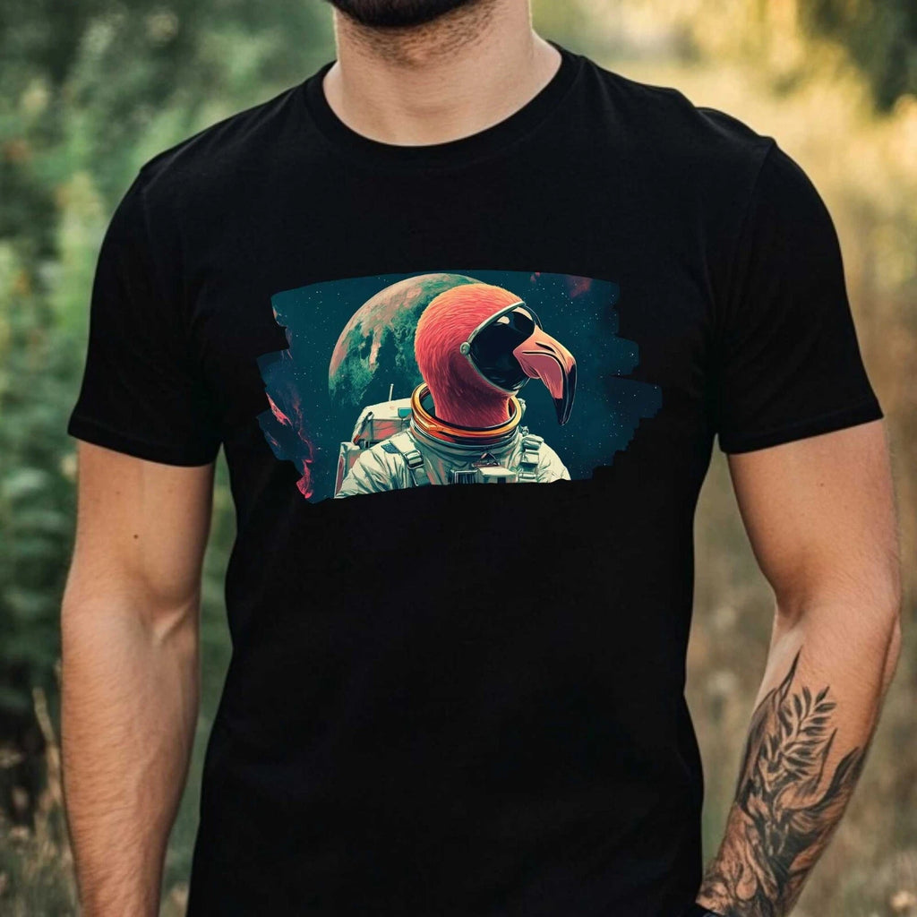 Mens Flamingo Astronaut Print Cotton T-Shirt Size XS to 5XL