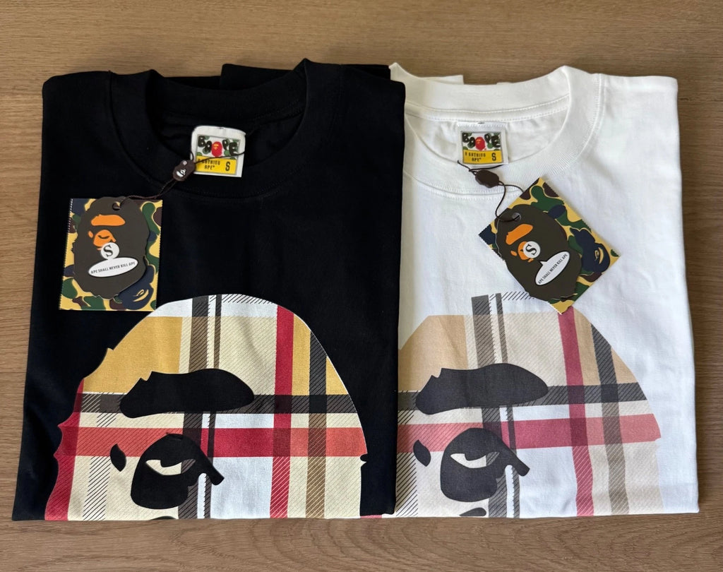 A Bathing Ape Plaid Ape Head T Shirt Black White S-XL Streetwear Tee New