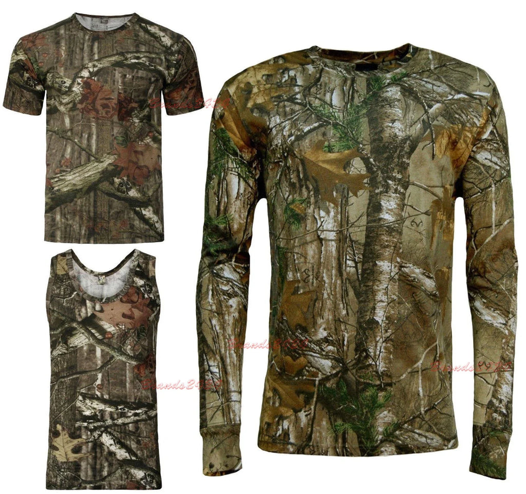 Men's Forrest Camouflage T-shirt Realtree Camo Print Long Short Sleeveless Top