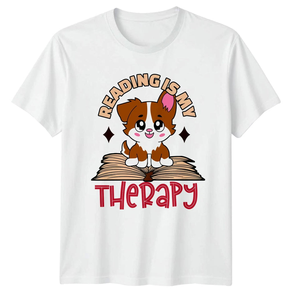 Reading Is My Therapy Womens T-Shirt Dog Lover Reading Birthday Gift For Her