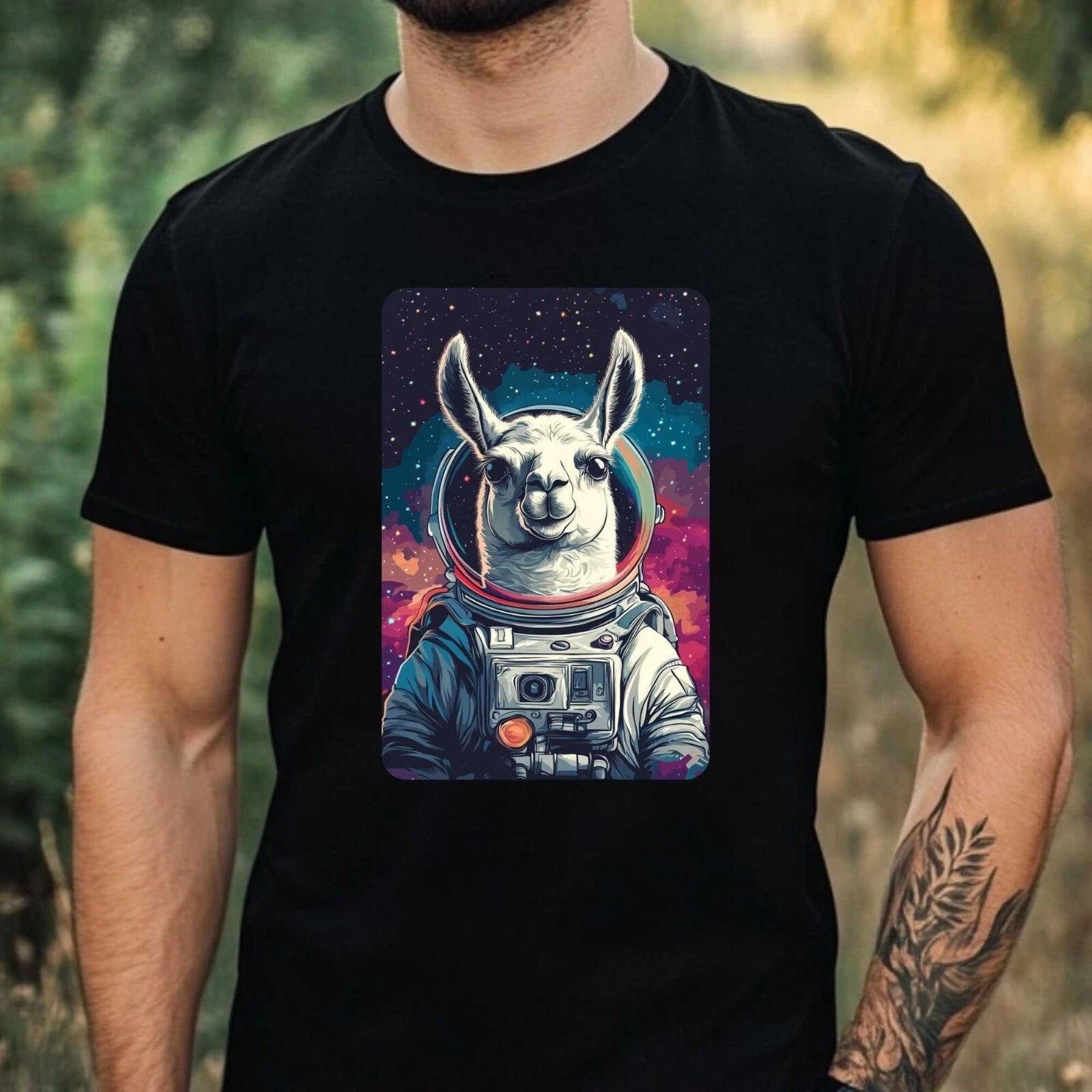 Mens Llama Astronaut Print Cotton T-Shirt Size XS to 5XL